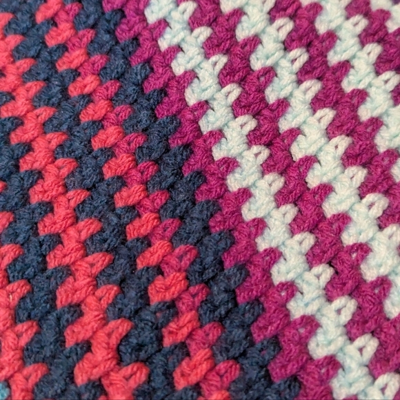 Handmade Wrap Crocheted Colorful Triangle Shawl 28x60 - Picture 3 of 5